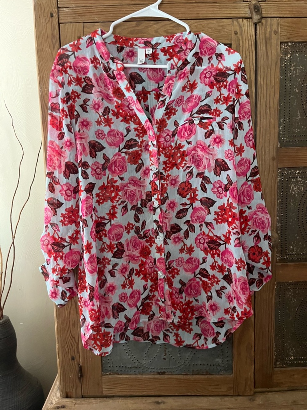 Kut from the Kloth Pink & Red Floral Button-Front Blouse